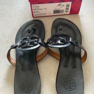 Tory Burch Miller Sandal, Size 7, Navy, Leather